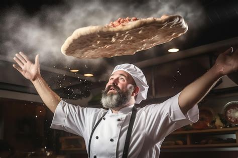 Pizzero lanzando masa de pizza al aire
