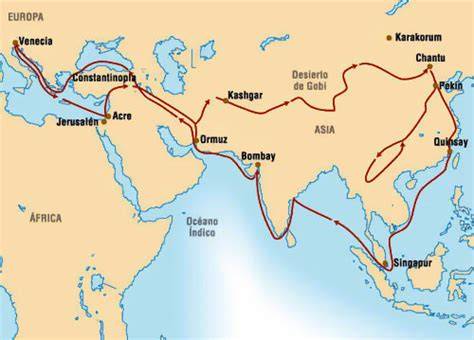 Mapa de la ruta de Marco Polo que muestra su viaje a China.