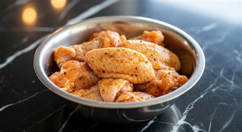Alitas de pollo marinándose en un bol