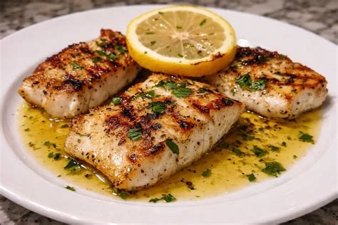 pescado fresco a la plancha con limón y hierbas