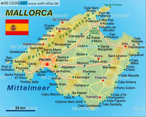 Mapa de Mallorca con Cala Torta, Ses Covetes y Palma señalados