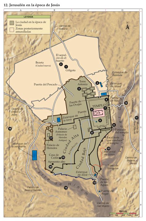 Mapa de Jerusalén con la ruta probable de la entrada triunfal de Jesús