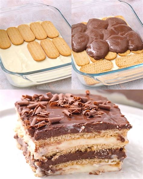Capas de galletas y crema de chocolate en el molde