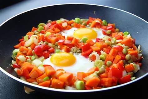 Salteado de vegetales con huevos