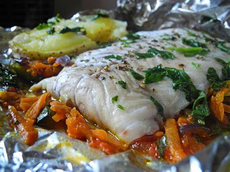 Merluza en papillote lista para servir