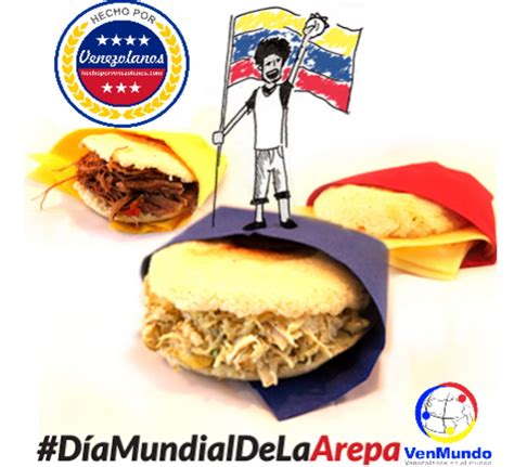 Logo del Día Mundial de la Arepa con arepas y banderas de Venezuela y Colombia
