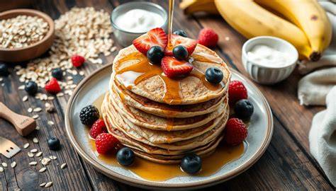 Tortitas de avena con diferentes toppings y frutas