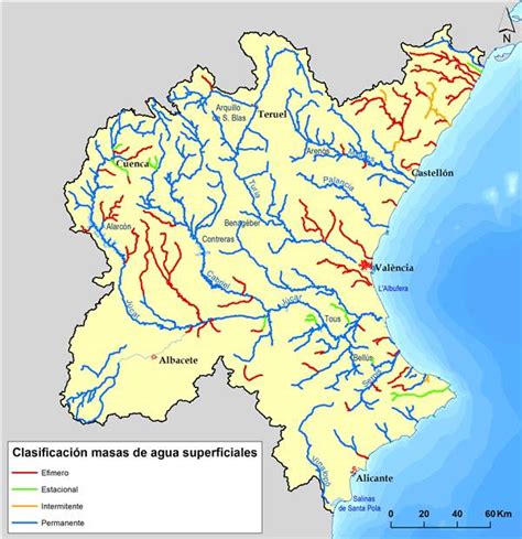 Mapa de la cuenca del río Magro y afluentes