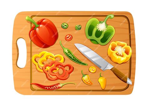 Tabla de corte con pimientos variados