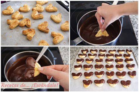 Palmeritas de hojaldre con cobertura de chocolate