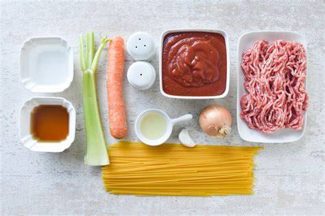 Ingredientes para espagueti a la boloñesa