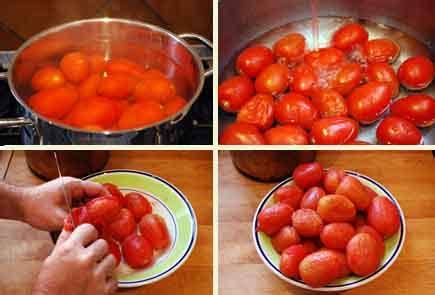 Proceso de escaldado y pelado de tomates