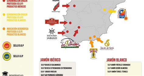Mapa de Denominaciones de Origen del jamón ibérico