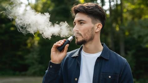 Joven vapeando con un cigarrillo electrónico de colores