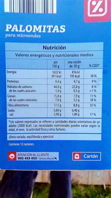 Etiqueta de ingredientes de palomitas de microondas