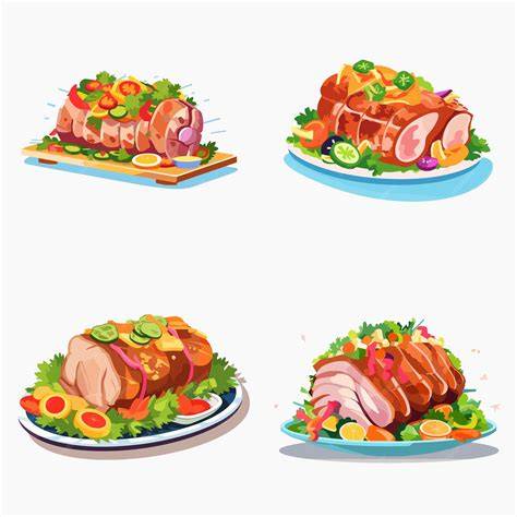 Ilustración de un plato con diferentes tipos de carne y pescado.