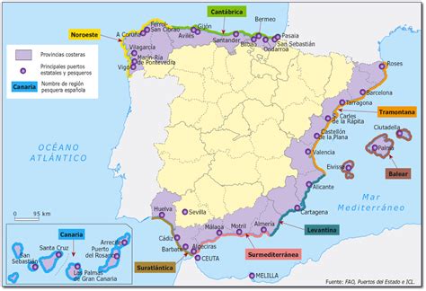 Mapa de zonas de pesca de merluza en España