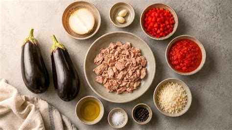 Ingredientes frescos para berenjenas rellenas