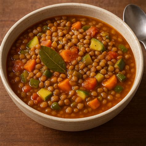 Plato de lentejas con verduras humeante