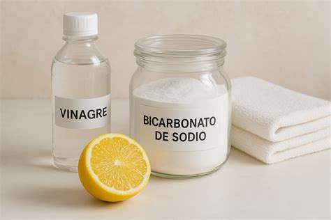 Ingredientes naturales para la limpieza: vinagre blanco, bicarbonato de sodio y limones