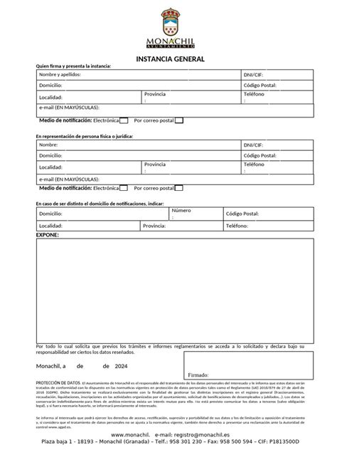 Formulario de Instancia General