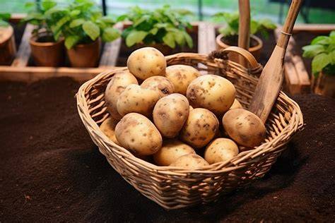 Patatas recién cosechadas de una maceta