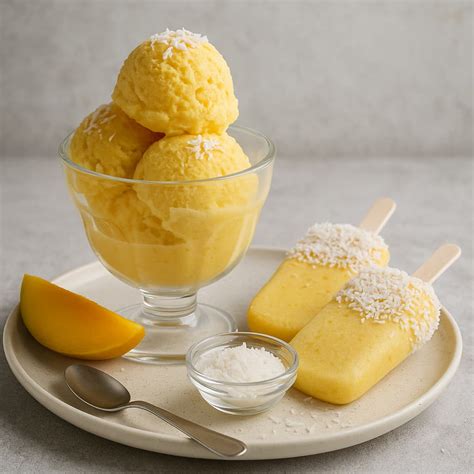 Helado casero de mango con coco rallado