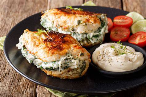 Pechuga de pollo rellena de queso crema con hierbas