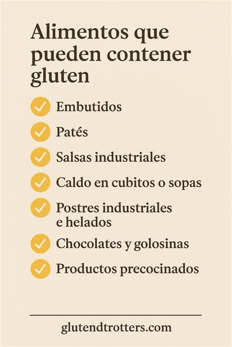 Tabla de ingredientes con gluten oculto en productos procesados