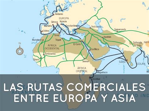 Mapa de rutas comerciales de especias desde Asia a Europa