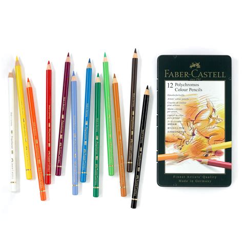 Logo de Faber-Castell y un surtido de lápices Polychromos