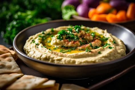 Plato de hummus con ajo negro