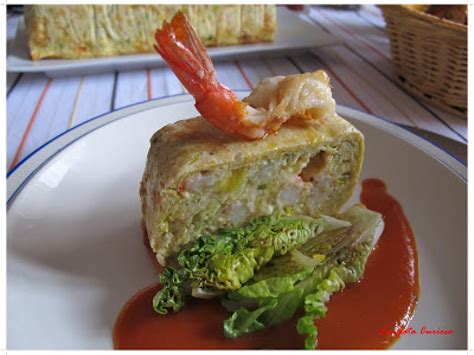 Pastel de merluza, gambas y puerros gratinado