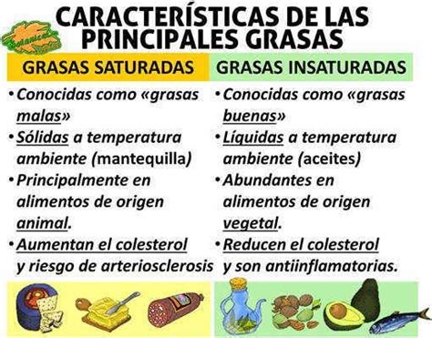 Tabla comparativa de grasas saturadas, monoinsaturadas y poliinsaturadas