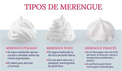 Tipos de merengue (francés, italiano, suizo) con sus características