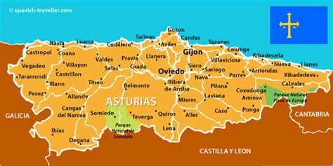 Mapa de la región de Asturias mostrando las zonas de producción de Cabrales y Gamoneu