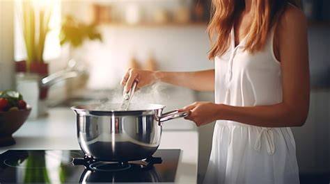 Mujer cocinando lentejas en una olla
