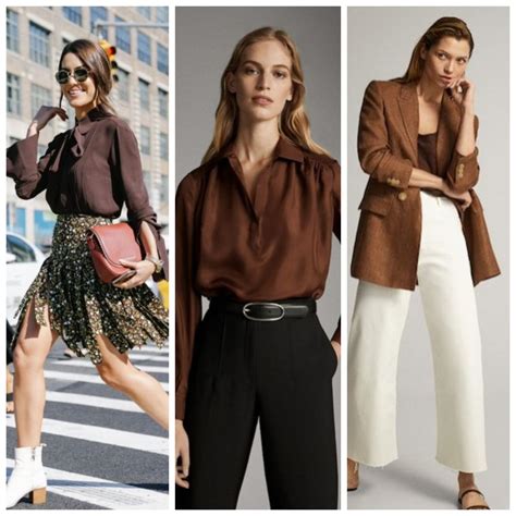 Mujer vistiendo una blusa marrón chocolate con bordados