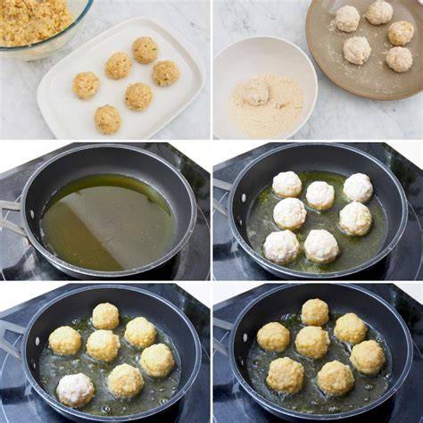 Proceso de formación y fritura de albóndigas de bacalao