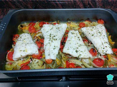 Merluza al horno con verduras