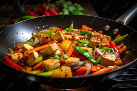 Proceso de salteado de verduras en wok