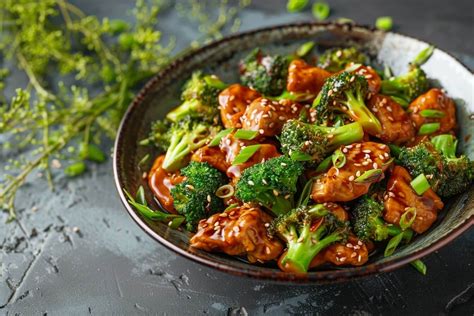 Preparación de pollo con brócoli y soja en wok