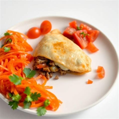 Empanada de carne de cerdo servida con ensalada