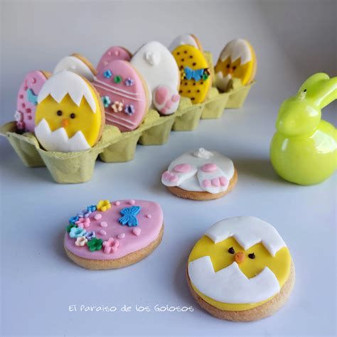 Galletas de Pascua decoradas con fondant y chocolate blanco