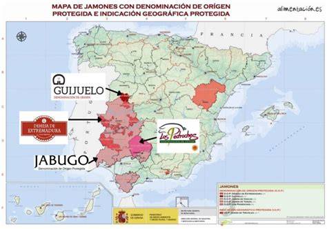 Mapa de las Denominaciones de Origen Protegidas del Jamón Ibérico en España
