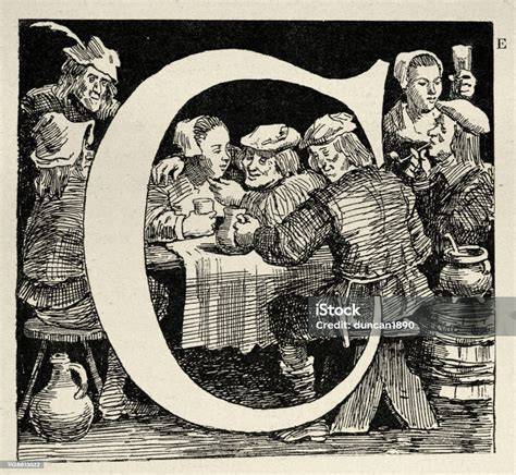 Grabado medieval de personas bebiendo posset
