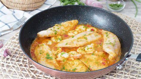 Ingredientes para filetes de pescado en salsa de gambas