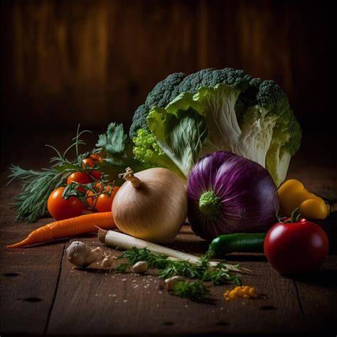 Verduras saludables en la mesa de madera