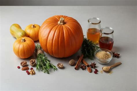 Calabazas frescas y especias para crema de calabaza