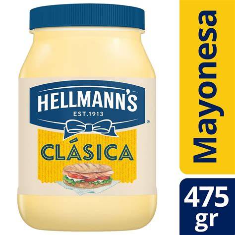 Frasco de mayonesa Hellmann's sobre una mesa de cocina